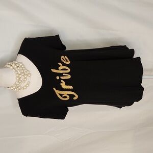 Tribe t-shirt Merona short sleeve black gold lettering boatneck M maternity hilo
